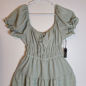 Liberty Love Green Smocked Tie Front Sundress